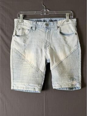 COVERT Mens Denim Shorts Size 30 Light Wash Slim Fit Moto Distressed Biker Jean